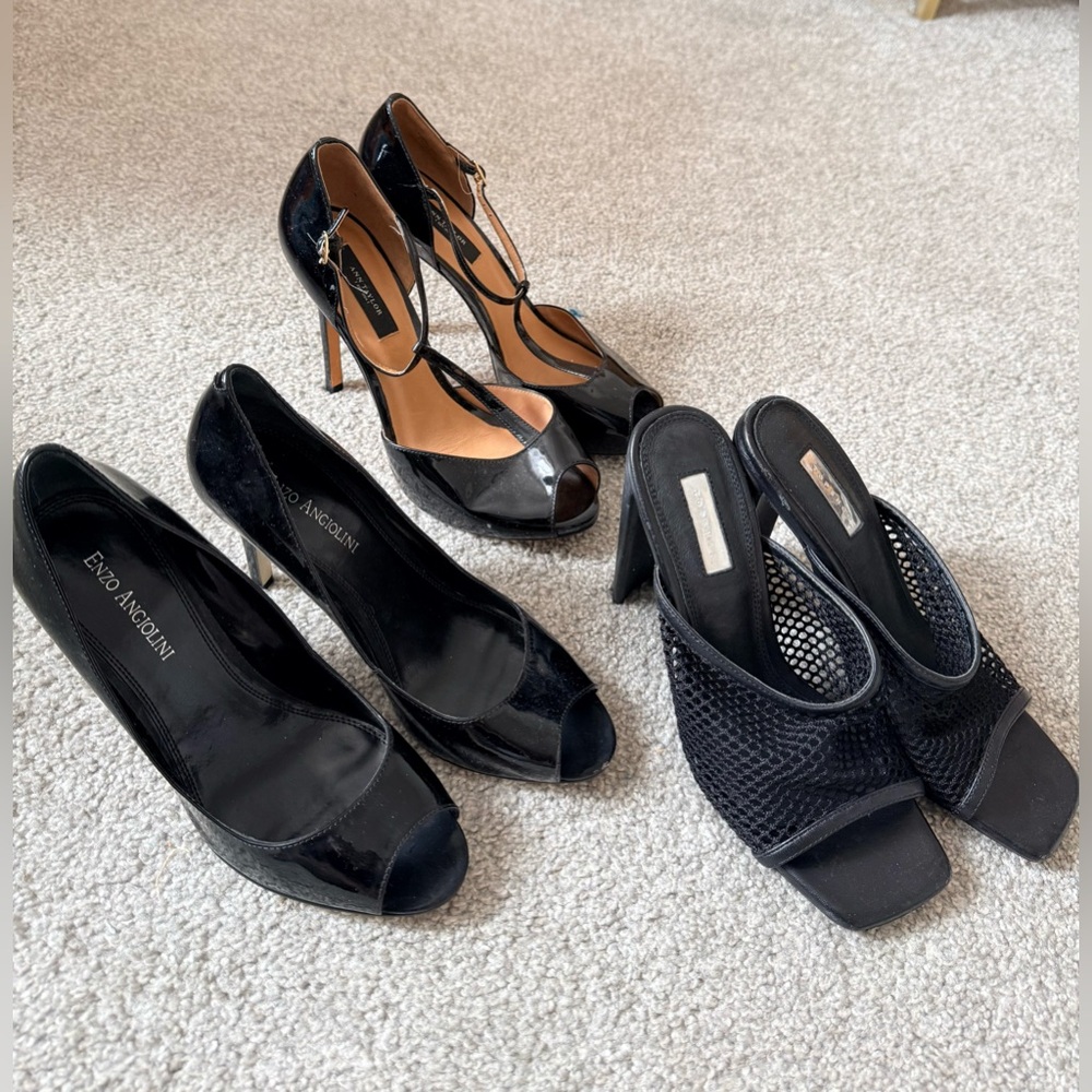 Enzo Angiolini, Ann Taylor, & TopShop Black Peep-Toe and Mesh Heels Lot